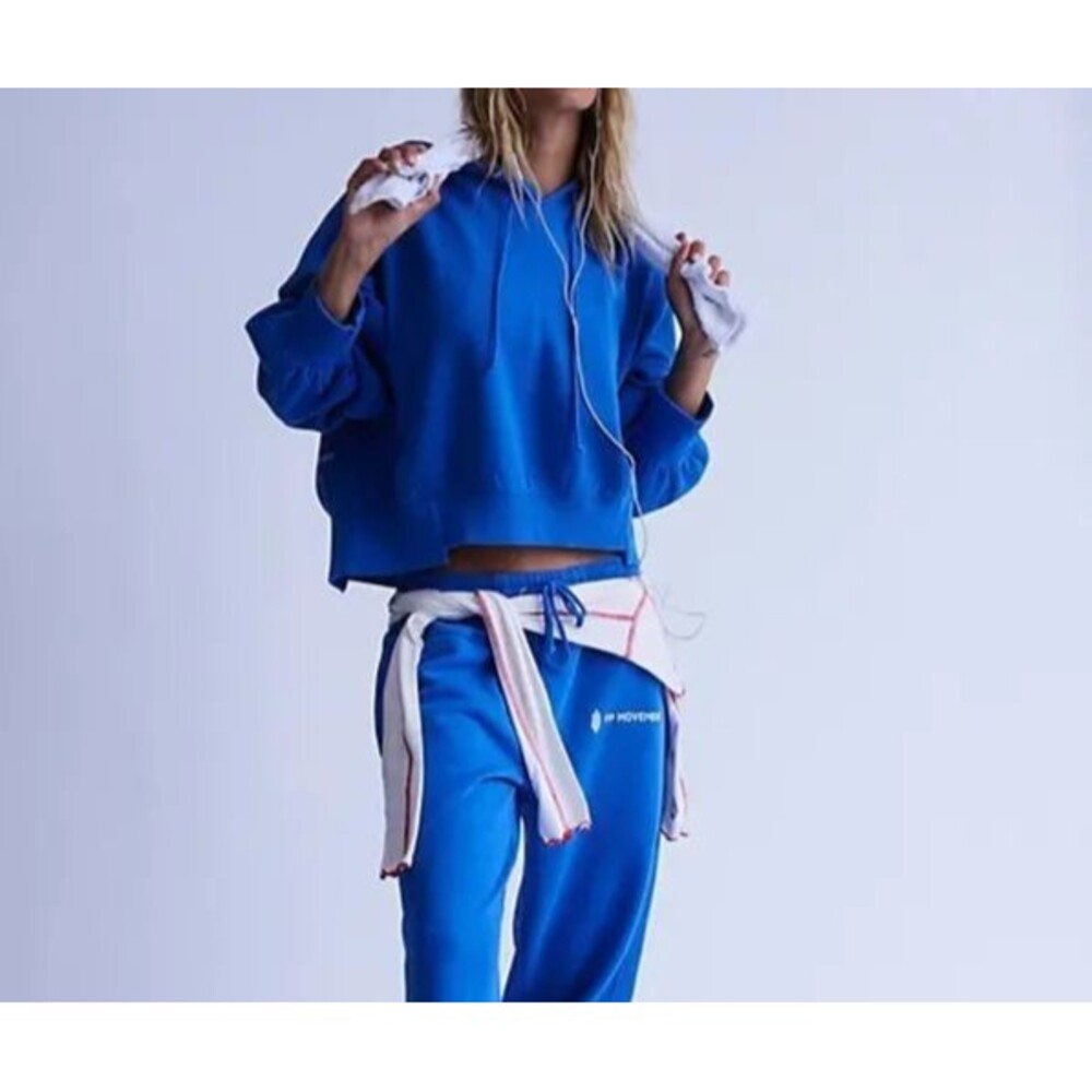 Free People FP Movement Undefeated Hoodie Cropped Top Sweatshirt Blue L 286335